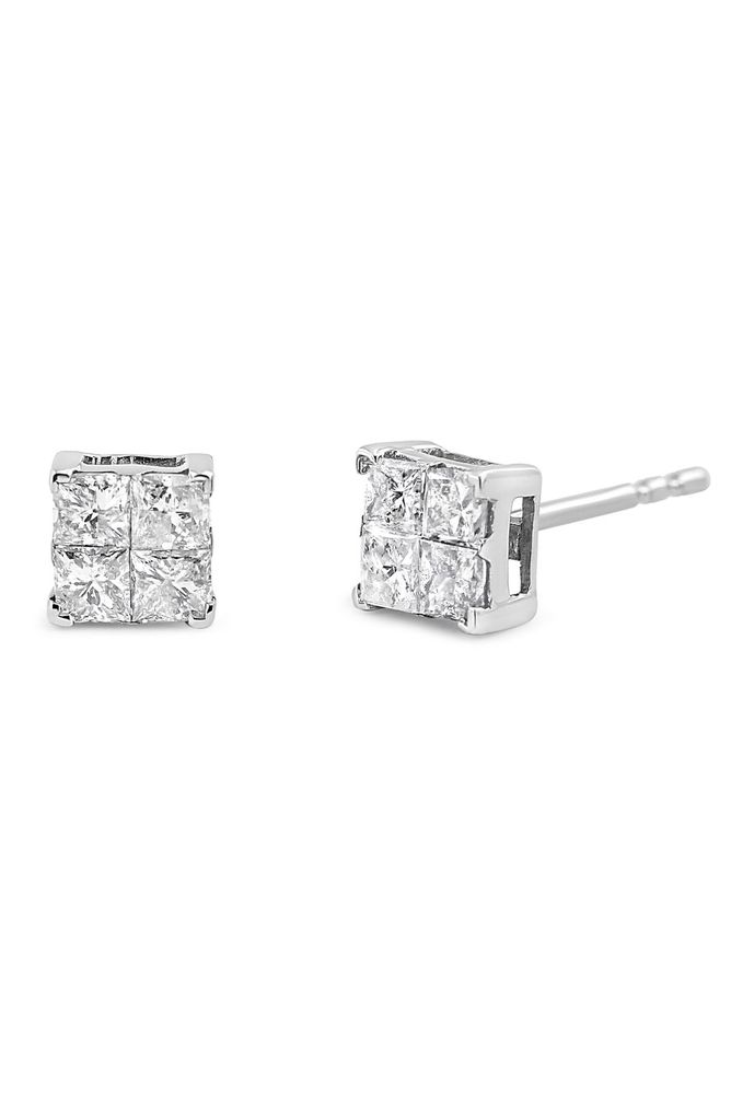 1.00 cttw Invisible Set Princess-Cut Diamond Composite Square Shape Earrings